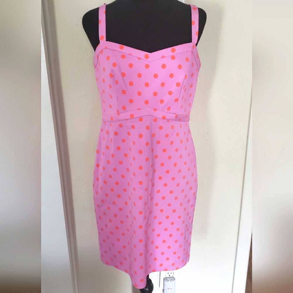 J Crew Pink and Orange Polka Dot Dress